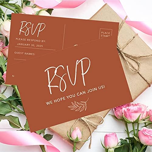Andaz Press 56-Pack Personalized RSVP Postcards for Wedding Terracotta Line Design Cardstock Response Reply Cards for Bridal Shower Baby Shower Birthday Event Custom Date and Return Address 4 x 6-Inch - Image 3
