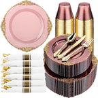 Hioasis 350 Pcs Burgundy Gold Plates for Party by Hioasis