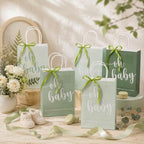 Gersoniel 50 Packs Baby Shower Gifts Bags Bulk 5.91 x 3.15 x 8.27 Inches Baby Shower Favor Bags with Handle Ribbon Thank You Gift for Party Favor for Guests Gifts Gender Reveal (Green) - Image 5