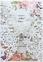 Hosmsua 5.12 x 7.3 Inches 20PCS Ivory Wedding Invitation Cards with Butterfly and Envelopes Laser Cut Lace Flora Invitation for Wedding Engagement Quinceanera Sweet 16 Birthday Party (Ivory) by Hosmsua