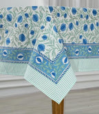 Ridhi Queen Blue Hand Block Print Cotton Rectangle Tablecloth 90 x 60 Inch - Image 3