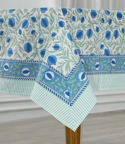 Ridhi Queen Blue Hand Block Print Cotton Rectangle Tablecloth 90 x 60 Inch - Image 3