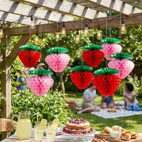 Fun Express 8" Large Strawberry-Shaped Honeycomb Ceiling Decorations - 6 Pieces - Image 4