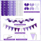 TaoBary Purple Baby Shower Decorations, 6 Roll Purple Streamers 600 Paper Chain Garland 4 Star Hanging 2 Felt Pennant Flag 2 Paper Fans Garland 6 Four Leaf Clover Streamer for Butterfly Birthday Party - Image 6