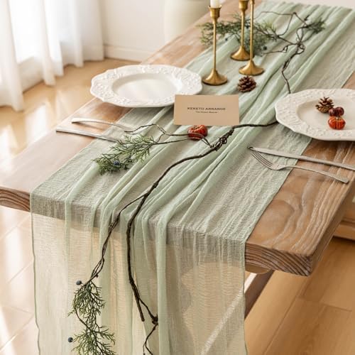 6Pcs Sage Green Cheesecloth Table Runner 120 Inches for Party Home Decor by KEKETOARRANGE