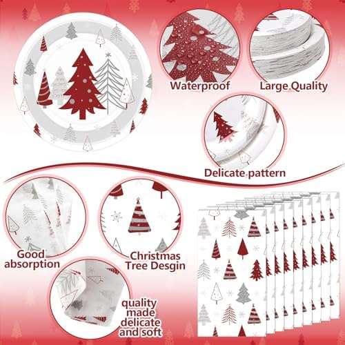 Pickmesh 400 Pcs Christmas Party Supplies Red Silver Paper Plates Serve 50 - Image 3