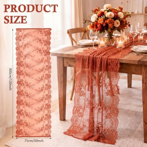Remagr 6 Pcs Terracotta Lace Table Runners 30" x 120" Floral Wedding Decor - Image 2