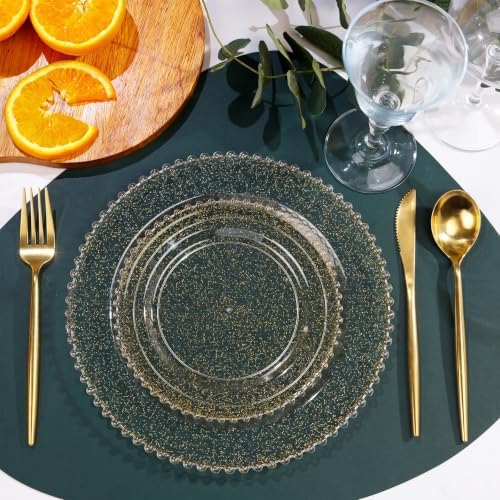 U-QE 60PCS Gold Glitter Plastic Plates, Beaded Plates Disposable Heavy Duty - Image 6