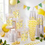 Funnymoom 50 Sets 20 oz Lemonade Plastic Cups with Lids and Paper Straws - Image 6