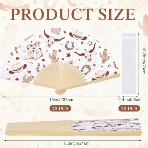 25 Pcs Western Cowboy Folding Paper Fans Bulk with Organza Bag - Image 2