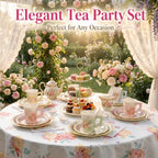 Yungyan 145 Pcs 36 Set Floral Tea Party Supplies, Tea Party Plates and Napkins Set with Tablecloth, Disposable Handle Teacups and Saucers for Birthday Wedding Bridal Shower Decorations(Sweet Style) - Image 6