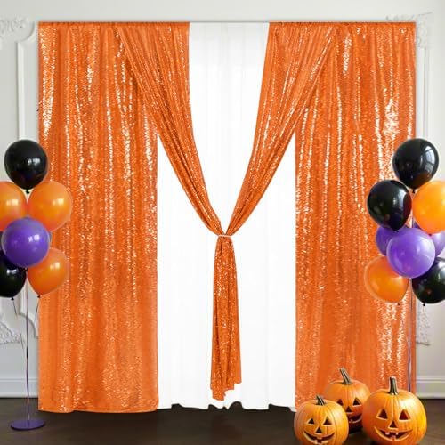 Eternal Beauty Orange Sequin Backdrop Curtains, 4 Panels 2x8FT - Image 3