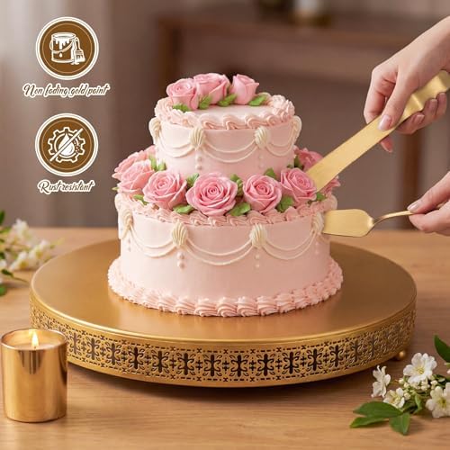 Wenqik Gold Metal Cake Stand 20 Inch with Cutting & Spatula - Image 3