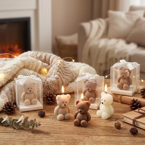 50 Pcs Bear Candles Baby Shower Favors,Light Brown, Brown, White - Image 4