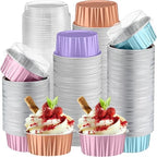 200 Pack Aluminum Cupcake Liners with Lids,Pastel,Plain by Gandeer