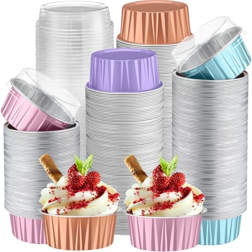 200 Pack Aluminum Cupcake Liners with Lids,Pastel,Plain by Gandeer