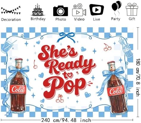 MEHOFOND 8x6ft She's Ready to Pop Baby Shower Banner Backdrop Blue Coquette Shes Ready to Pop Baby Shower Decorations Gender Reveal Cake Smash Photo Booth Props - Image 2
