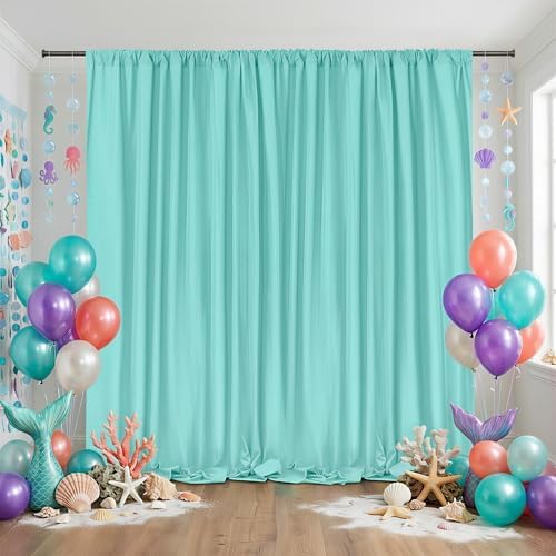 Turquoise Backdrop Curtains 30ftx8ft Mermaid Polyester Photo Drapes - Image 2