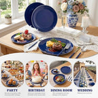 KIRE 175Pcs Blue Plastic Plates with Silver Rim & Disposable Silverware with Blue Handle & Silver-rim Cups & Hand Napkin & Plastic Dinnerware for Parties/Wedding - Image 3