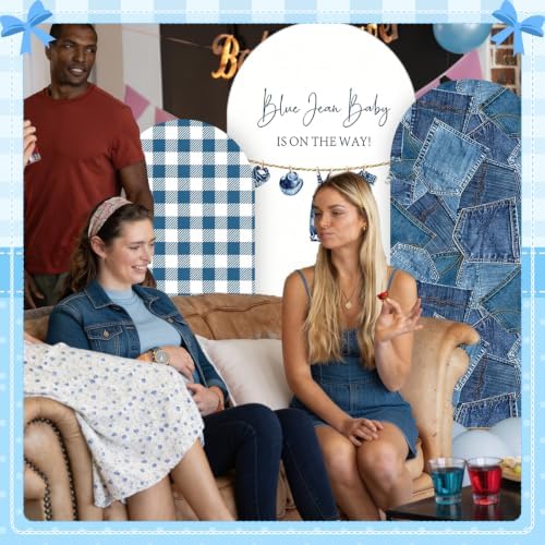 3 Pcs (6/5/4ft) Blue Jean Baby Shower Decorations Blue Jean is on the Way Decor Backdrops for Themed Baby Shower Party Gender Reveal Birthday Party Photo - Image 7
