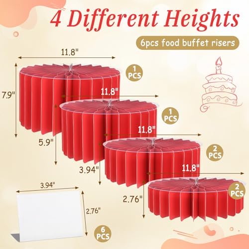 6Pcs Buffet Risers, Valentine's Day Food Risers for Table, Foldable Cake Display Stands, Tall Cardboard Cupcakes Stand for Show Catering Desserts Jewelry Wedding Birthday Party Decoration (Red) - Image 2