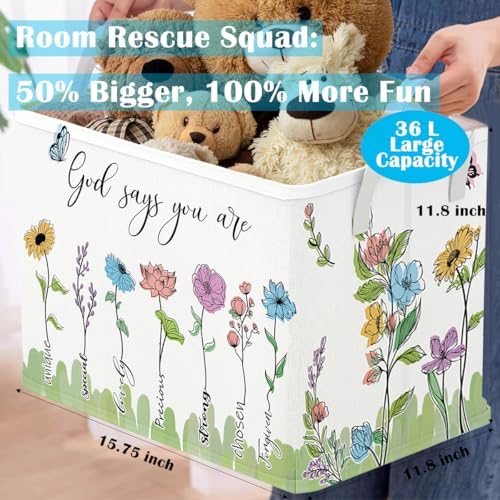 Runtoo Christian Bible Verse Floral Nursery Decor Baby Basket Religious Spiritual Inspirational Baby Shower Decorations Boys Gift Basket Toddler Toy Box Laundry Hamper Closet Storage Bins (Pack of 2) - Image 4
