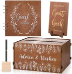 DERTE Wooden Rustic Wedding Guest Book Reception Sign with Pen and Holder by DERTE