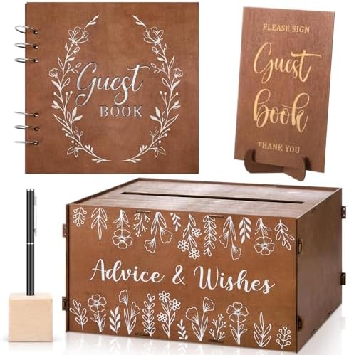 DERTE Wooden Rustic Wedding Guest Book Reception Sign with Pen and Holder by DERTE