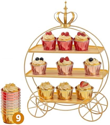 3-Tier Gold Cupcake Stand for Weddings & Parties – Tiered Serving Tray Crown Dessert Table Display Stand Holder for Birthday Party Afternoon Tea Table Decoration(Gold) by MHEOMTME