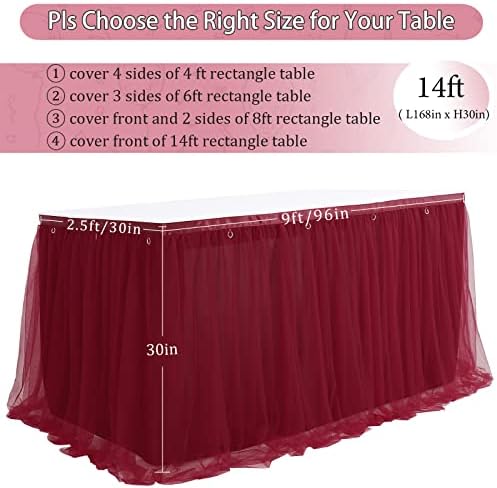 Tutu Table Skirt 14ft Burgundy Tulle Table Cloths Cover for Baby Shower Boy or Girl LED Birthday Party Dessert Buffet Banquet Table Decorations - Image 2