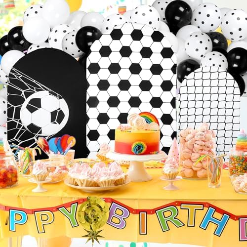 Foilswirl Spandex Arch Backdrop Cover 34 Pcs Soccer Birthday Background Decorations 4ft 5ft 6ft Soccer Arch Backdrop Covers Black White Balloons for Sport Game Football Birthday Party Decor - Image 5