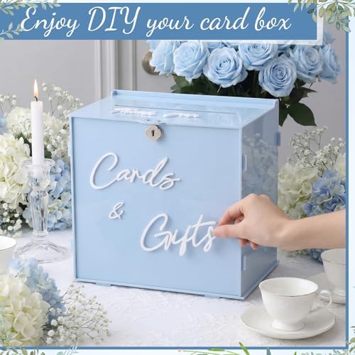 BreezeHug 10" Baby Blue Acrylic Wedding Card Box with Lock & DIY Letters - Image 5