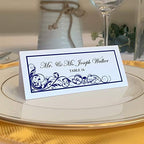 Scribble Vintage Swirl Place Cards, Navy, Set of 60, Pre-cut and Scored by DocumentsandDesigns