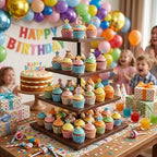 4-Tier Wooden Cupcake Stand, Rotating Cupcake Tower for 50 Cupcakes, Square Dessert Display Stand for Wedding Birthday Baby Shower Graduation Christmas Halloween Party - Image 5