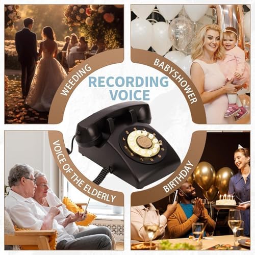 Audio Guest Book Wedding Phone,32GB Memory Customized Audio Messages, Volume Adjustable, with Message Replay Feature, Suitable for All Kinds of Party(Black+Golden Sign) - Image 7