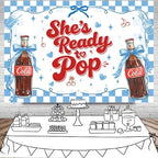 MEHOFOND 10x7ft She's Ready to Pop Baby Shower Banner Backdrop Blue Coquette Shes Ready to Pop Baby Shower Decorations Gender Reveal Cake Smash Photo Booth Props - Image 4