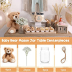33Pcs Khaki Bear Baby Shower Centerpieces Mason Jar Babybreath - Image 2