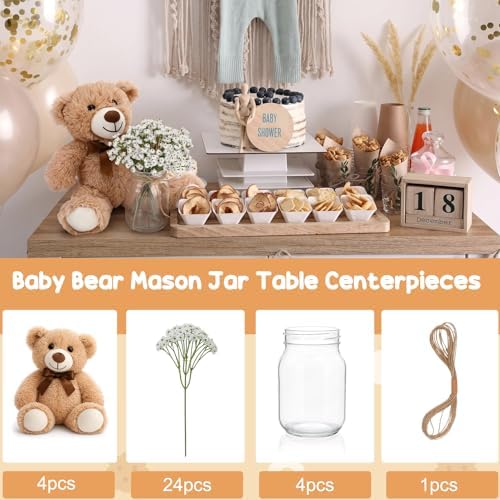 33Pcs Khaki Bear Baby Shower Centerpieces Mason Jar Babybreath - Image 2