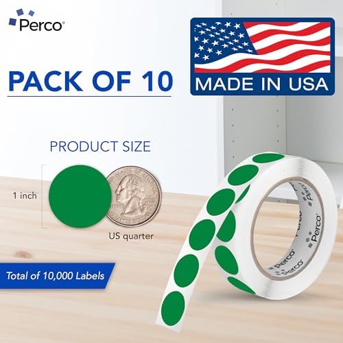 Perco Green Perforated Round Circle Dot Sticker 1-Inch Labels — 10 Rolls, 10,000 Stickers - Shelf Labels, Inventory Grouping & Product Classification, Strong Adhesive—Made in USA - Image 2