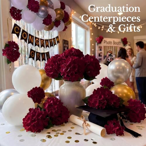 65PCS Hydrangea Artificial Flowers with Stronger Bendable Stems, Premium Silk Faux Hydrangea Flowers Bulk for DIY Wedding, Arches, Baby Showers & Large Event Decor(Burgundy) - Image 5