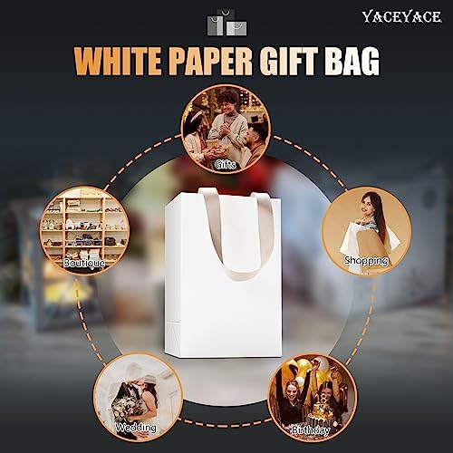 40Pcs 5.25"x3.75"x8" Kraft Paper Bags with Ribbon Handles - Bulk White Paper Gift Bags for Wedding, Party, Retail - Image 7