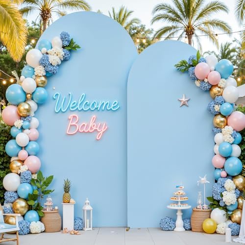 Baby Blue Arch Backdrop Cover 7.2FT 6FT Spandex Arch Covers Stretchy Backdrop Set of 2, Double-Layer Wrinkle Free Wedding Arch Stand Cover Party Backdrop Curtains for Baby Shower Birthday Decoration by Tao-GePartyDecorations