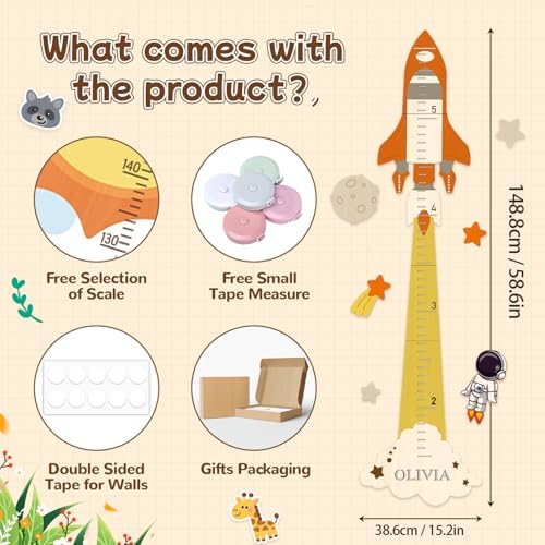 Personalized Wooden Space Theme Growth Chart - Wall Growth Chart Kids,Kid Measuring Growth Chart Ruler,Customized Wood Growth Chart Nurser Bedroom Wall Decor - Image 2