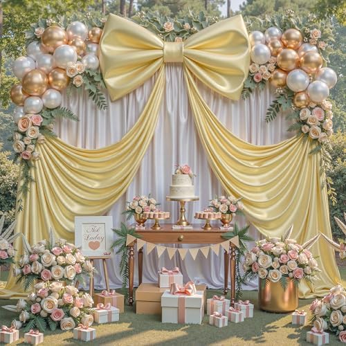 Giant Bow for Backdrop Big Gold Bow 24x16x80 Inch Large Satin Ribbon Bow Wall Decor for Wedding Birthday Baby Shower Party Photo Booth, Washable Reusable Fabric Bow for Nursery Bedroom Door Hanging - Image 3