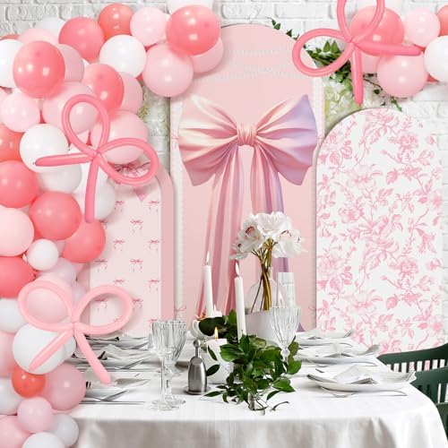 Soulchen 3 Pcs Pink Bows Arch Covers 200 Balloons Pink White 4 5 6 ft - Image 4