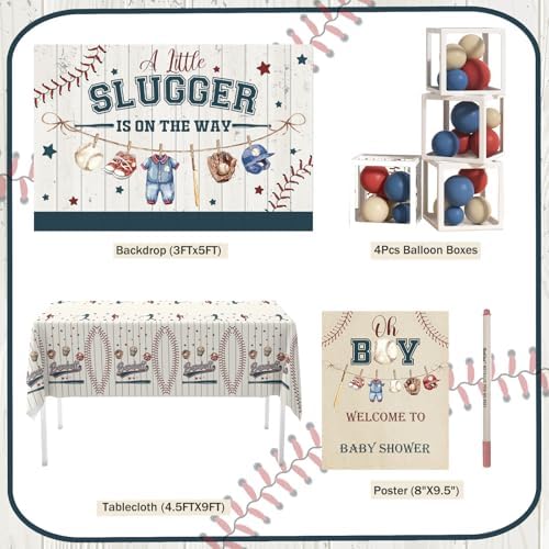 Hombae Baseball Baby Shower Decorations, A Little Slugger Party Supplies with Welcome Baby Banner Banners, Cake Cupcake Toppers, Tablecloth, Backdrop, Poster, Badges, Sash - Image 4