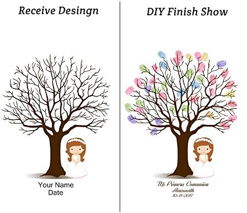 Personalized Guestbook Alternative for Girls Communion Wedding Gift DIY Fingerprint Tree Signature Sign-in Guest Book Wedding Favors Accessories Ready to Hang-80x120cm - Image 3