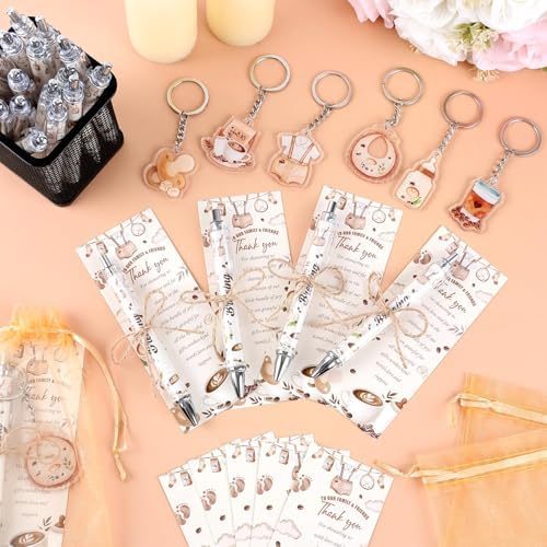 145 Pieces Coffee Baby Shower Favors for Guest A Baby is Brewing Ballpoint Pens and Keychains Gifts Bulk Retractable Baby Shower Pens Gender Reveal Thank You Cards Souvenirs Games Prizes Favors - Image 4