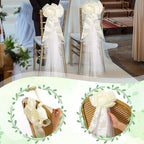 12 Pcs Large Wedding Pew Bows Ivory White 15.7" x 7.9" Satin Bow with 98.5 ft Fabric Tulle Church Chair Ceremony Aisle Decor for Wedding Dress Bowknot Bridal Shower Birthday(Pull Bow) - Image 6