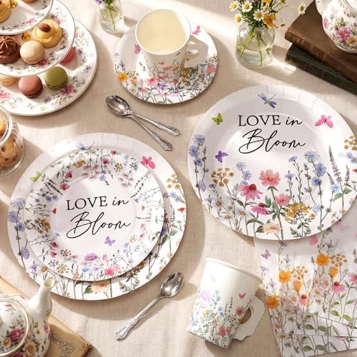 Pickmesh 252 Pcs Love in Bloom Tea Party Supplies for 36 Guests Wildflower Paper Disposable Dinnerware Flower Teacup with Handle and Saucers Set for Tea Party Decorations Birthday Baby Shower Wedding - Image 2